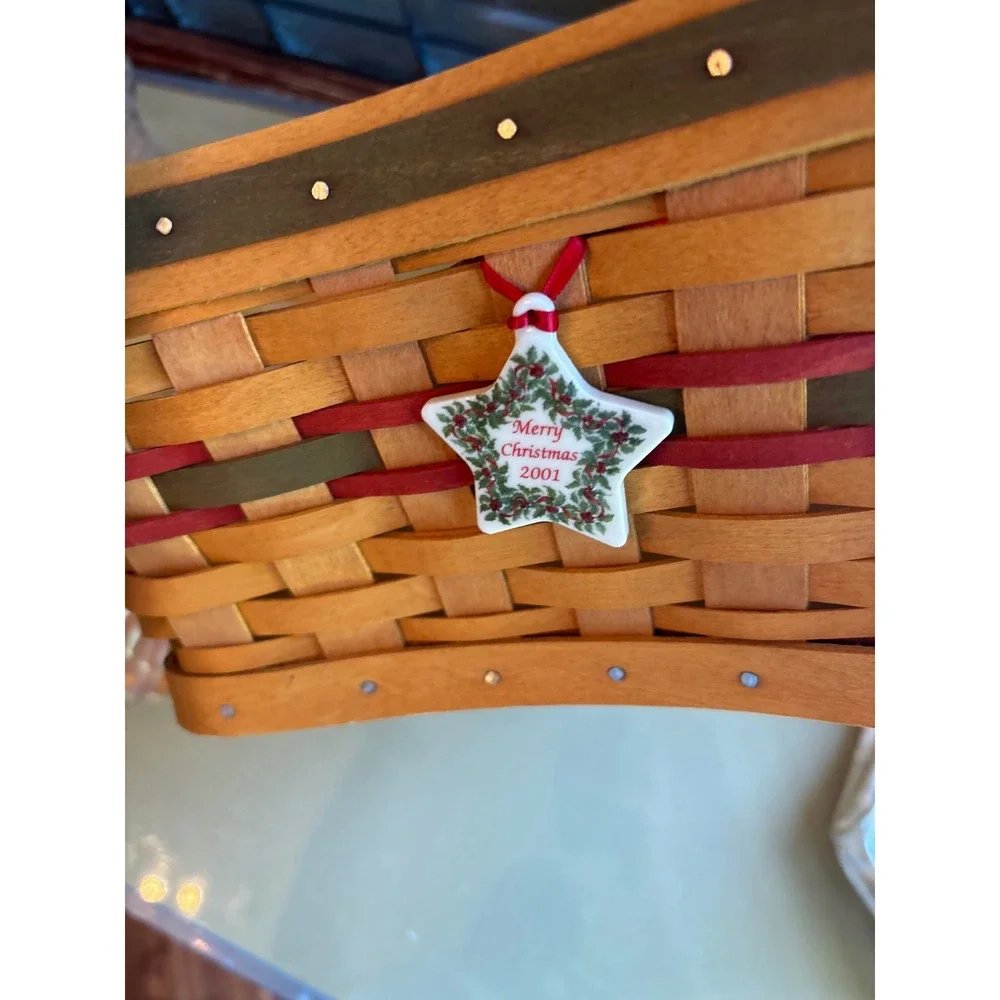 Longaberger 2001 Shining Star Christmas Basket Wood Lid Liner Protectors Charm